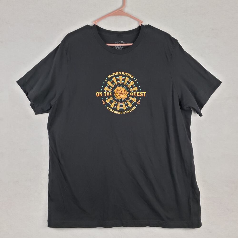 McMenamins Size 2XL Roseburg Station On The Quest Tee Shirt Black Cotton Graphic